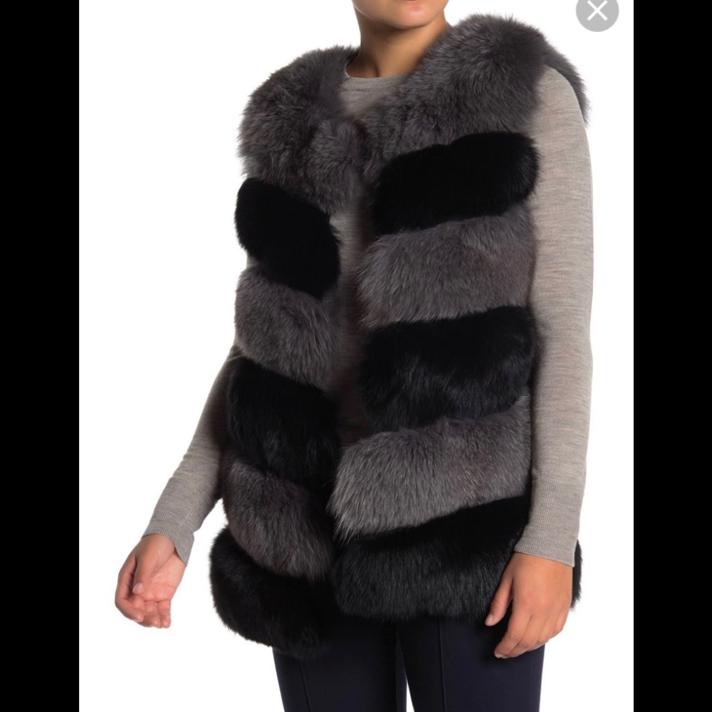 NEW LA FIORENTINA  NATURAL BLACK GRAY FOX FUR VEST